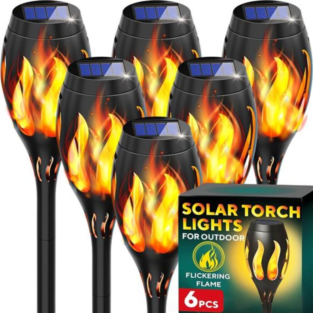 Beautiful Solar Lights for Outside 6-Pack - Premium Solar Tiki Torches